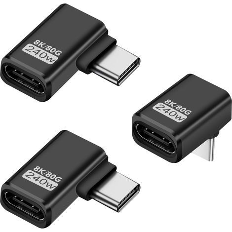 Adaptateur USB-C, prend en charge Thunderbolt 5, USB 4 Gen 2, 240 W, 80 Gbps, compatible avec tous les appareils, angle latéral (2 pièces) et angle vertical (1 pièce), noir (1/5)
