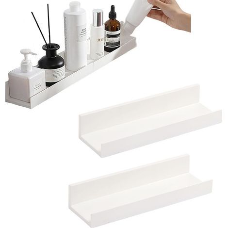 Set mit 2 selbstklebenden weißen Wandregalen, kein Bohren erforderlich, für Küche, Badezimmer, Wohnzimmer, Schlafzimmer oder Büro. (1/5)