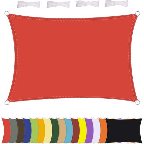 Voile d'ombrage rectangulaire imperméable, résistant aux intempéries, polyester de qualité supérieure, plusieurs longueurs et largeurs au choix, avec cordes de fixation, rectangulaire 2 x 4,5 m (1/5)