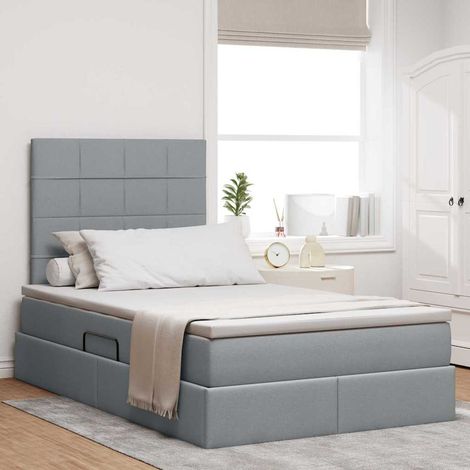 Bett mit Stauraum und LED Hellgrau 120 x 190 cm Polyester