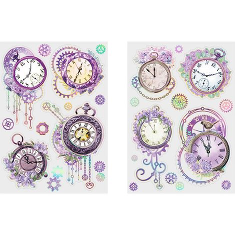 2 autocollants DIY floral horloge thème adhésif unique décalcomanies journal pour agenda carnet enveloppe album violet (1/5)