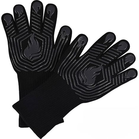 Guanti da cucina in silicone resistenti al calore e ignifughi (1800°F), antiscivolo, lavabili e adatti per grigliare, fare barbecue, cucinare, cuocere al forno, campeggiare e affumicare (neri) (1/4)