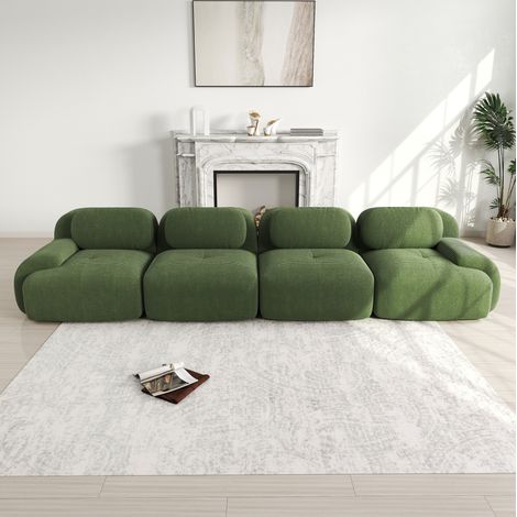 Divano modulare 388x103x70 cm in velluto a coste verde, 4 posti, senza montaggio – MEUBLIV (1/5)