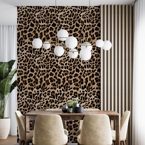 Papier peint - Motif Léopard - 5 LÉS de 60x260 cm - Surface L 300 x H 260 cm