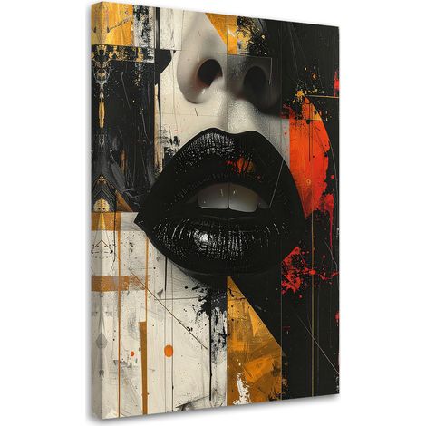Quadro su tela, Labbra nere in una composizione di arte urbana moderna. - 30x45 (1/2)
