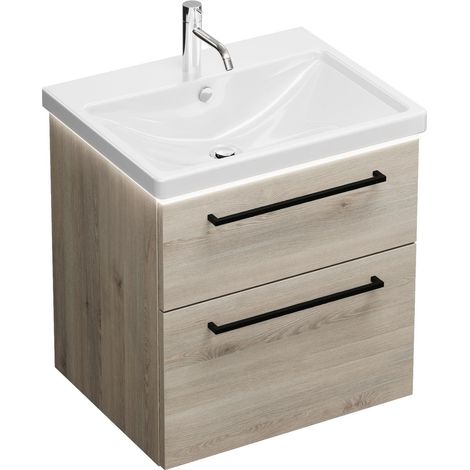 Burg Eqio Keramik-Waschtisch+WTU Melamin 665x630x490mm Eiche D.Flanelle aw GR0234