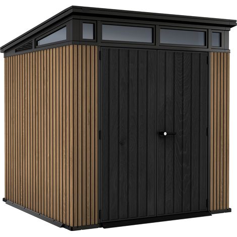 Gartenhaus Moorhead, abschließbar, Harz-Finish, mit Fenstern, Pultdach, 214x218x226h cm, Nussbraun