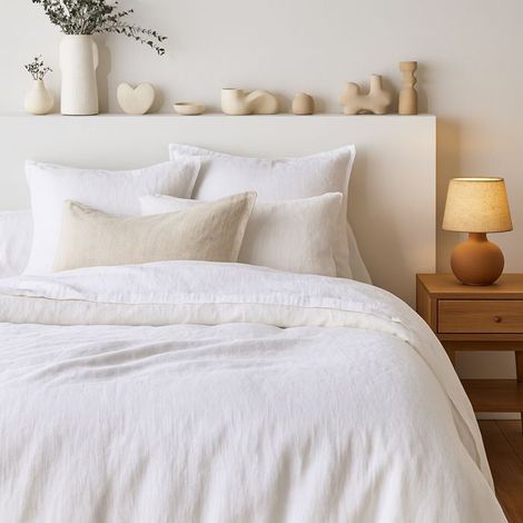 Tendance Perso - Parure de couette 100% PUR LIN Couleur Blanc - Housse de couette 260x240 cm et 2 taies 63x63 carrées, Lin prélavé