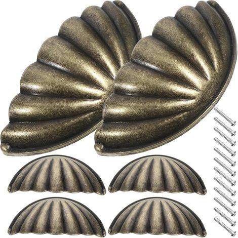 Poignées Coquille Vintage Design Rétro Lot de 6 en Alliage de Zinc, Boutons Semi-circulaires Facile à Utiliser et Résistant pour Armoires Cuisine et Commode (1/5)
