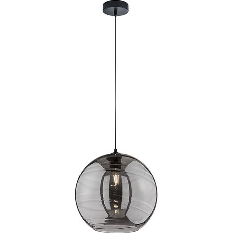 Lampe suspendue Lampe de table à manger verre fumé Lampe de cuisine Lampe de salon, métal noir mat, 1x E27, DxH 30 x 140 cm (1/5)