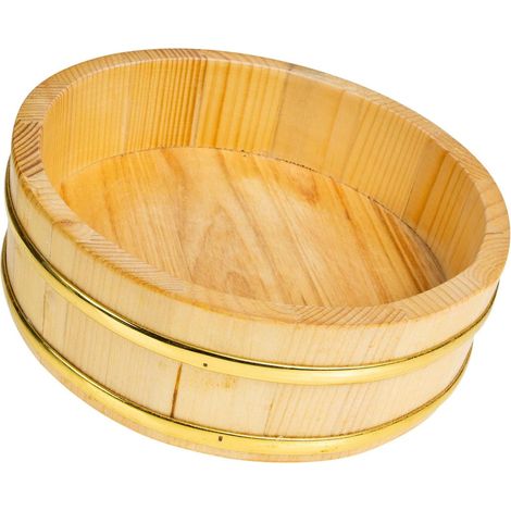 Seau à Riz Rond en Bois Naturel Bord Doré, Bac à Mélanger Le Riz pour Stockage Alimentaire et Décoration Maison, pour Service Japonerie Sushi (1/5)