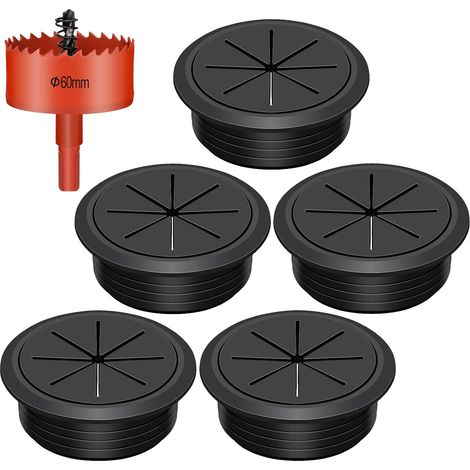 Lot de 6 œillets de bureau en caoutchouc de 60 mm avec scie cloche, œillets flexibles pour câbles de bureau, cache-trous pour câbles de bureau, protection des fils à travers les fils (1/5)
