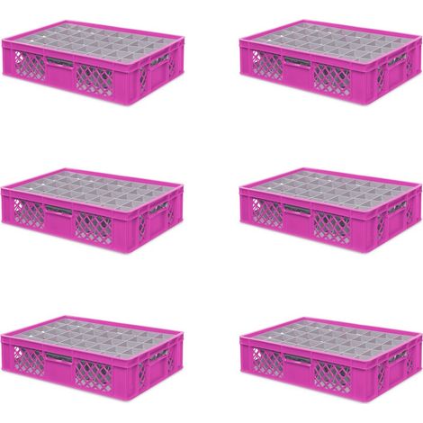 BRB 6x boîte en verre 600x400 mm 40 verres jusqu’à 122 mm de hauteur/diamètre 67 mm, rose