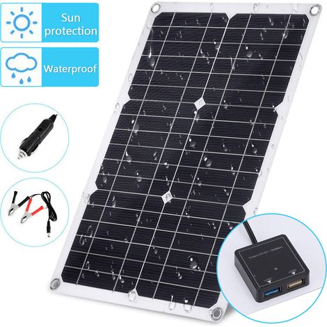 Conjunto de panel solar de 20 W con controlador y puerto USB: panel monocristalino de PET portátil e impermeable para coche, barco y camping. (1/5)