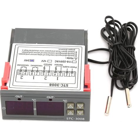 STC-3008 Digital Temperature Controller Thermostat with Dual NTC Sensor for Refrigerator, Greenhouse and Aquarium (24V) (1/5)