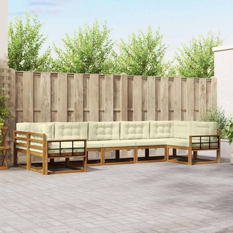 vidaXL Outdoor-Sofagarnitur mit Kissen 7 pcs Natur und Creme (1/5)