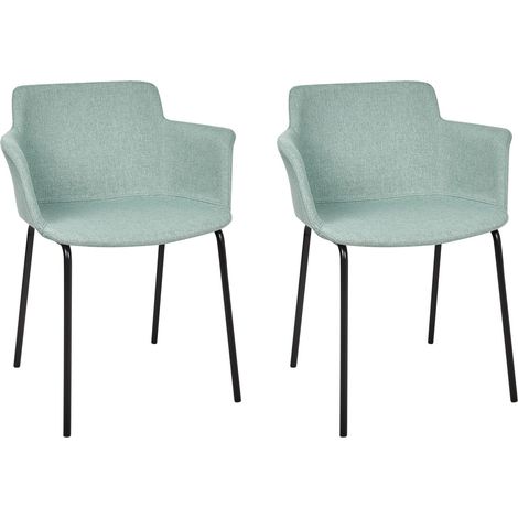 Set di 2 sedie da pranzo con rivestimento in poliestere verde menta e gambe in metallo nere Belfield