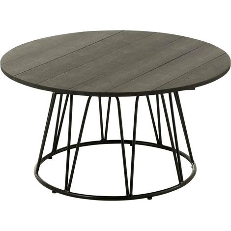Table basse ronde 80x80x40 cm en bois et métal noir