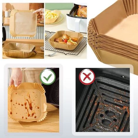 Papier Cuisson Air Fryer - Carré 16 cm - Résistant à l'huile et étanche - Jusqu'à 220 °C - 100 Pièces (1/4)