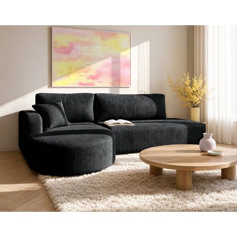Miro - canapé d'angle gauche 4 places convertible avec coffre en velours texturé - gris anthracite (1/5)