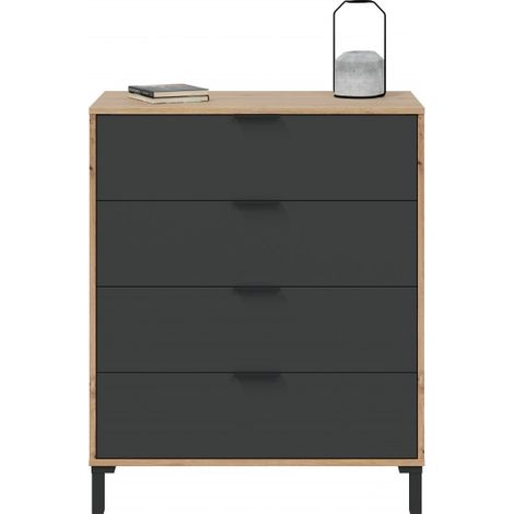 Commode 77,5x40x93,5h cm avec 4 tiroirs chêne et gris anthracite – Marino (1/4)