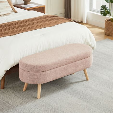DESMIU Banc de Rangement 110 cm avec Coffre de Rangement, Forme Ovale sans Angles, en Velours, Rose (1/5)