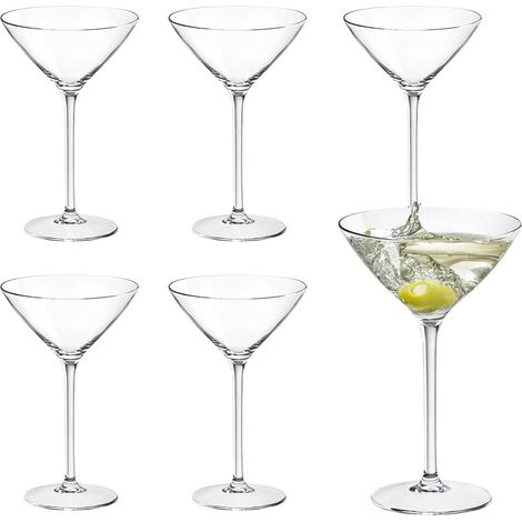 6 Coppe Martini riutilzzabile con capacità da 300 cc in plastica trasparente per cocktail e bevande (1/4)