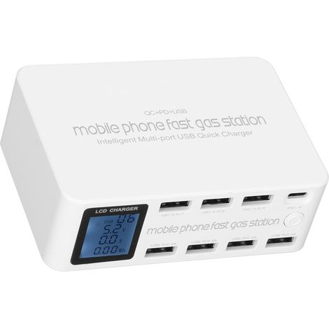 Station de Charge USB 100W 8 Ports avec Affichage Numérique - Charge Rapide pour iPhone, Samsung et Tablettes - Adaptateur Secteur UE