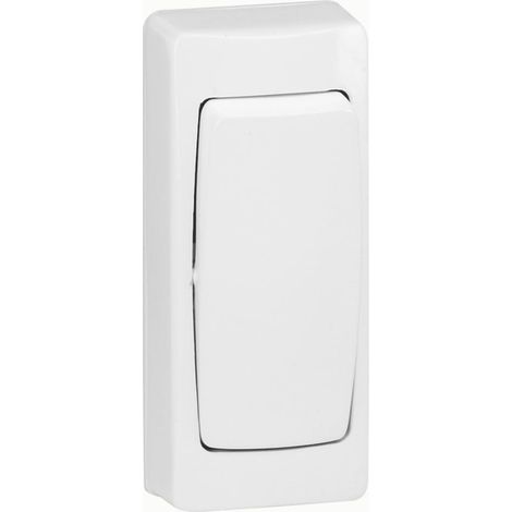 Interrupteur à bascule surface bouton-poussoir étroit, 2300 W, 230 V, 10 A, blanc