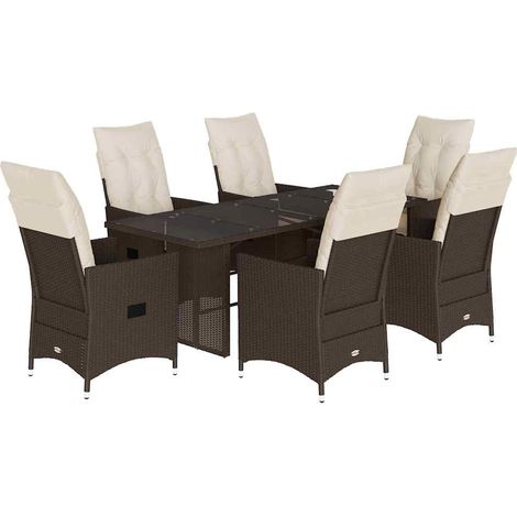 Maison Exclusive - Set da Pranzo da Giardino 7pz con Cuscini in Polyrattan Marrone (1/5)