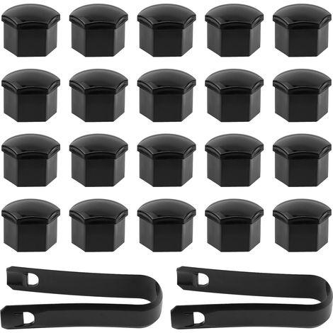 20 Pièces Cache Ecrou, 17 mm Capuchons de Boulons de Roue avec Outil de Démontage, Universel Cache-écrous de Pneu Hexagonaux pour Écrous de Roue de Voiture (Noir) (1/5)