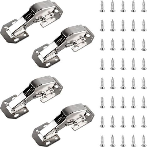 Charnière de porte de meuble en X, charnière à vis à fermeture amortie, robuste avec ressort, angle de 90°, pour meubles, 113 x 43 mm, avec 40 vis.