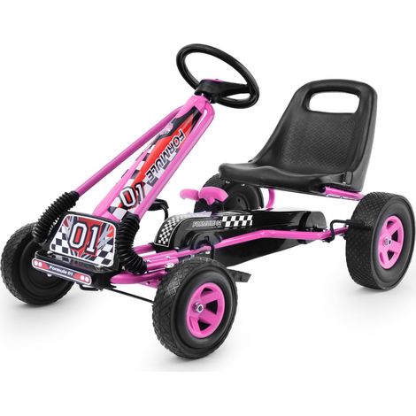 Go-kart a pedali per bambini 98 x 59 x 61 cm sedili regolabili maggiore sicurezza stile cool ferro rosa 200012272