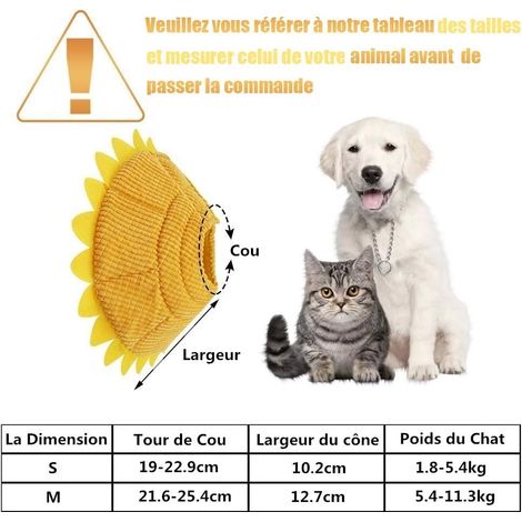 Collar for Dogs and Cats, Comfortable Soft Recovery Protection for Pets, Neck Protection Cushion and Adjustable Collar with Yellow Sunflower Pattern (S) (1/5)