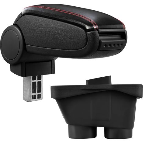 [pro.tec] Reposabrazos central para Peugeot 208 (a partir de 2012, 3 y 5 puertas) - apoyabrazos con compartimento - tapizado - polipiel - negro con costuras de color rojo