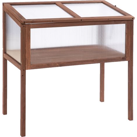 Huerto elevado invernadero para plantas 90 x 50 x 93 cm de madera y panel PC marrón (1/5)
