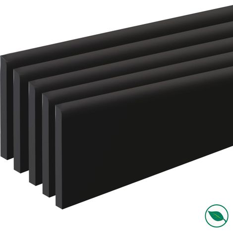 Forestea – Lot de 5 plinthes MDF bord carré noir brillant 2200 x 68 x 9 mm – Label PEFC 70% – Pour finitions impeccables