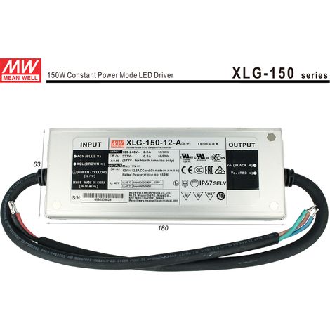 Alimentatore Trasformatore MW MEAN WELL Impermeabile IP67 12V 150W 12,5A XLG-150-12-A (1/3)