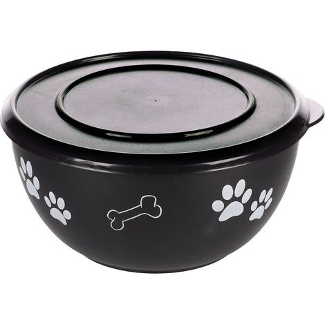 gamelle pour Chien - Noir et Argent avec Couvercle - Taille L - INOX - croquettes Chien - 1,25 L (1/2)
