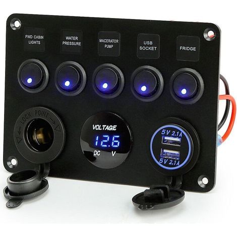 5 Gang Panneau de Commutateur à Bascule Interrupteur à Bascule Panneau Tableau Electrique Bateau Voiture Etanche 12V/24V Camion Remorque SUV Camping-car (1/4)