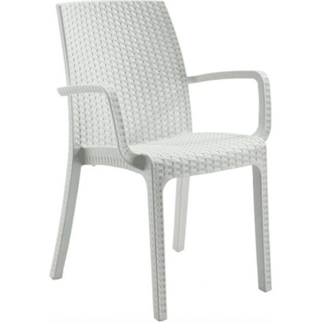 SEDIA POLTRONA POLIPROPILENE CUCINA BAR RISTORANTE INTERNO ESTERNO IMPILABILE SIMIL RATTAN BIANCO DFN