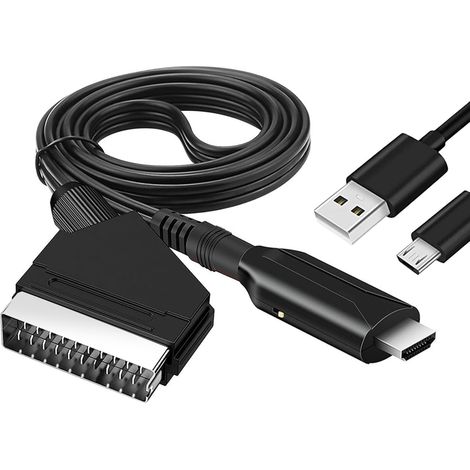 Sporgo Câble péritel vers HDMI, adaptateur péritel vers HDMI, convertisseur tout en un péritel vers HDMI, convertisseur audio vidéo péritel vers HDMI 1080p/720p avec câble HDMI pour HDTV, STB, VHS,