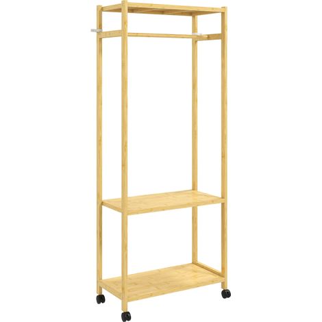 Portant Lorbach Mobile Bambou 2 Étagères Rangement Vêtements Naturel