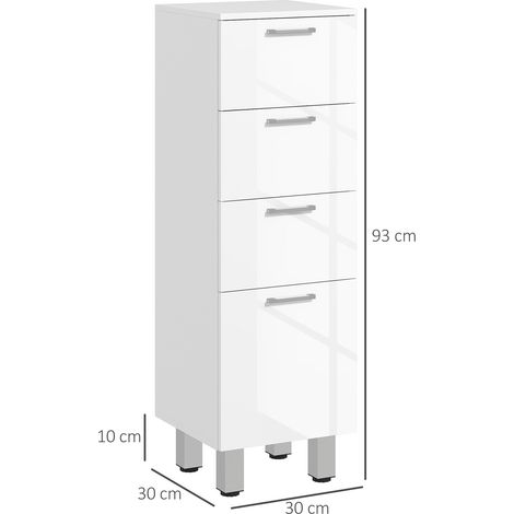 Mobiletto da bagno Kleankin, armadietto da bagno, 4 cassetti, truciolato, liscio, bianco