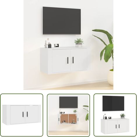 The Living Store TV-Wandschrank Weiß 80x34,5x40 cm - TV Schrank - Wandregal - Fernsehtisch - Holzwerkstoff Möbel - Weißer TV Stand (1/5)