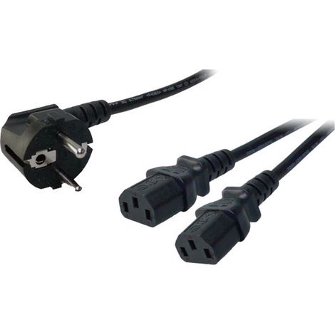 LogiLink Strom Anschlusskabel [1x Schutzkontakt-Winkelstecker - 2x Kaltgeräte-Stecker C13] 1.70 m Sc