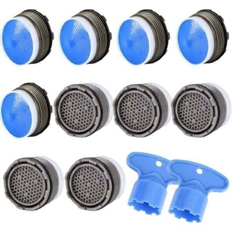Lot de 10 aérateurs de robinet avec 2 clés, filtre en plastique pour robinet de cuisine, accessoires de salle de bain (18,5 mm)