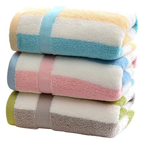 Lot de 3 serviettes de toilette et de mains en coton ultra doux, rayées et non torsadées, mesurant 33 x 76 cm (13" x 30"). (1/5)