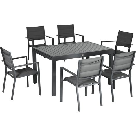 Ensemble de mobilier de jardin avec table extensible (135–270 cm) en aluminium et textilène, pour 6 à 10 personnes, 8 chaises empilables, gris