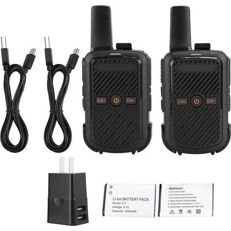 Lot de 2 talkies-walkies mini T17 400-470 MHz avec ceinture et chargeur secteur 100-240V (1/5)